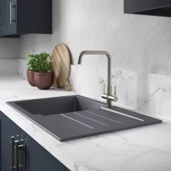 Abode Xcite 1 Bowl Granite Composite Kitchen Sink Grey Metallic Reversible 780 X 500mm -Zenith Shop 101PH A2