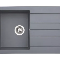 Abode Xcite 1 Bowl Granite Composite Kitchen Sink Grey Metallic Reversible 780 X 500mm