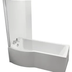 Ideal Standard Giovo Curve P-Shape Shower Bath Left-Hand Acrylic No Tap Holes 1700mm