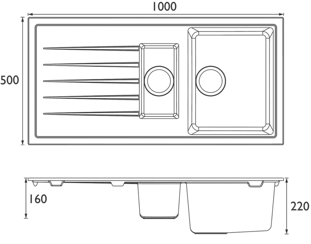 Bristan Quartz 1.5 Bowl Resin Composite Kitchen Sink & Reversible Drainer Black Left Or Right-Handed 1000 X 500mm - Image 2