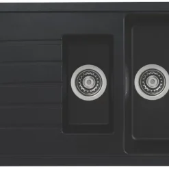 Bristan Quartz 1.5 Bowl Resin Composite Kitchen Sink & Reversible Drainer Black Left Or Right-Handed 1000 X 500mm