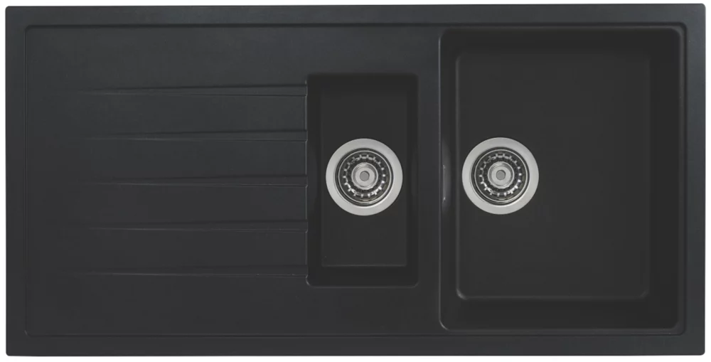 Bristan Quartz 1.5 Bowl Resin Composite Kitchen Sink & Reversible Drainer Black Left Or Right-Handed 1000 X 500mm
