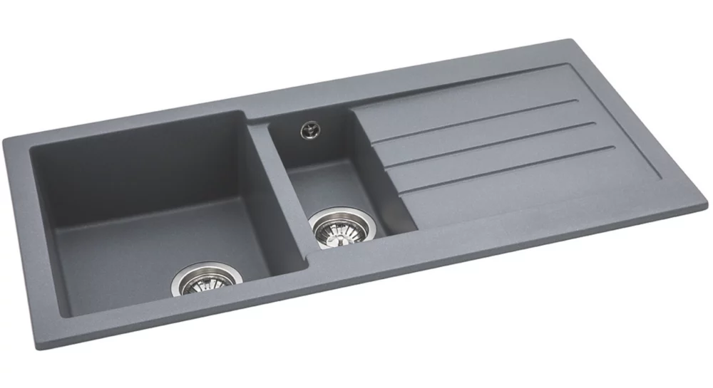 Abode Xcite 1.5 Bowl Granite Composite Kitchen Sink Grey Metallic Reversible 1000 X 500mm 2 Abode Xcite 1.5 Bowl Granite Composite Kitchen Sink Grey Metallic Reversible 1000 X 500mm - Image 2