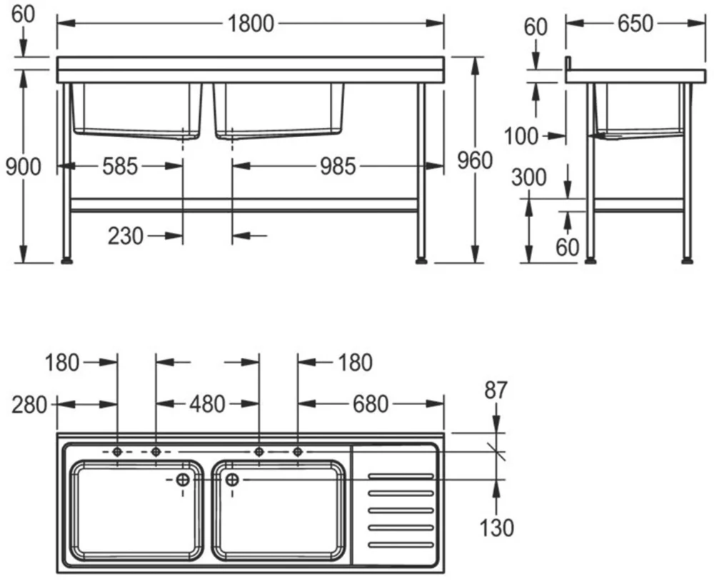 Franke Midi 2 Bowl Stainless Steel Catering Sink 1800 X 650mm - Image 2