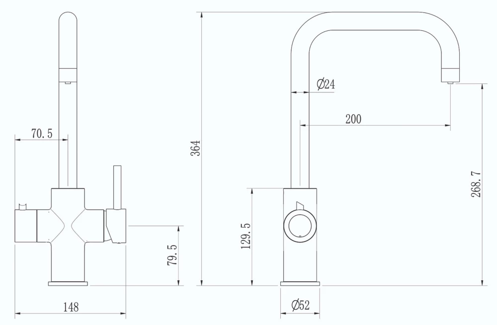 ETAL Single Lever 3-in-1 Hot Water Kitchen Tap Gold - Image 4