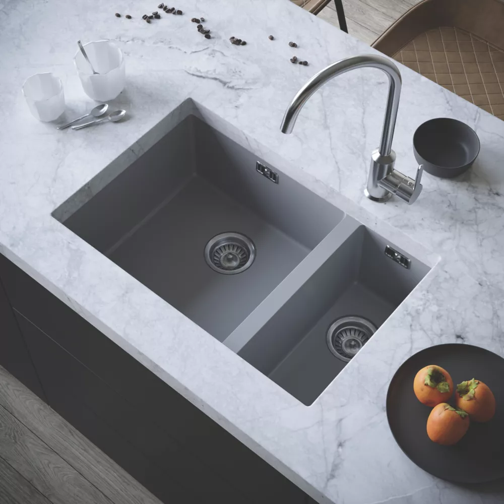 ETAL Comite 1.5 Bowl Granite Composite Kitchen Sink Matt Grey Left-Hand 670 X 440mm - Image 3