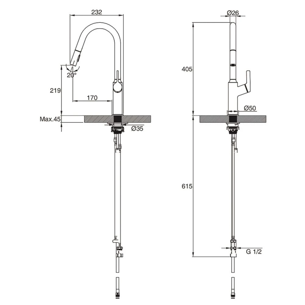 Clearwater Karuma KAR20CP Single Lever Tap With Twin Spray Pull-Out Chrome - Image 4
