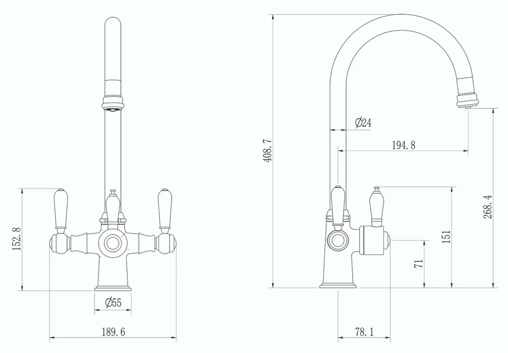 ETAL Traditional Cruciform 3-in-1 Hot Water Kitchen Tap Polished Chrome - Image 4
