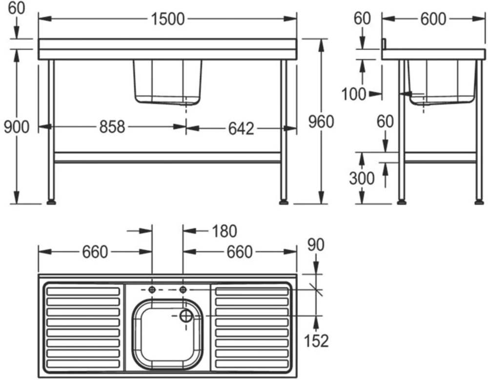 Franke Mini 1 Bowl Stainless Steel Catering Sink 1500 X 600mm - Image 2