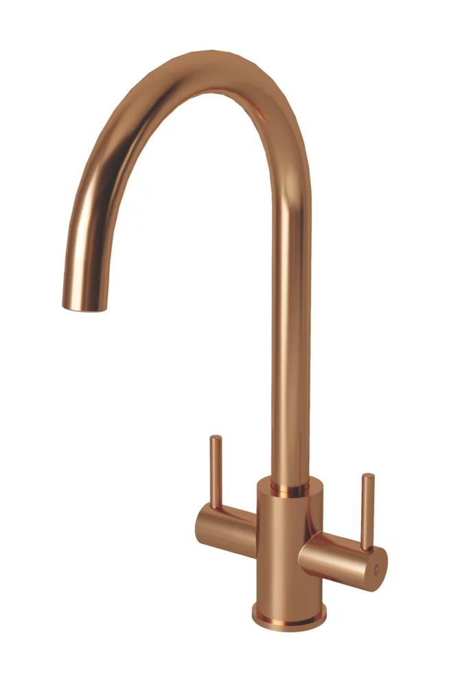 ETAL Dart Twin Lever Kitchen Mixer Tap Brushed Copper