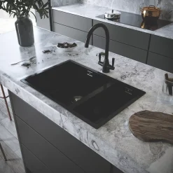ETAL Comite 1.5 Bowl Granite Composite Kitchen Sink Gloss Black Left-Hand 670 X 440mm -Zenith Shop 166RG A2