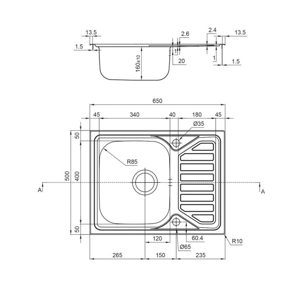 Clearwater OKIO 1 Bowl Stainless Steel Kitchen Sink & Drainer 650 X 500mm - Image 3