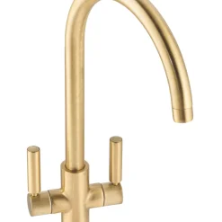 Abode Globe Swan Dual-Lever Mono Mixer Kitchen Tap Brushed Brass