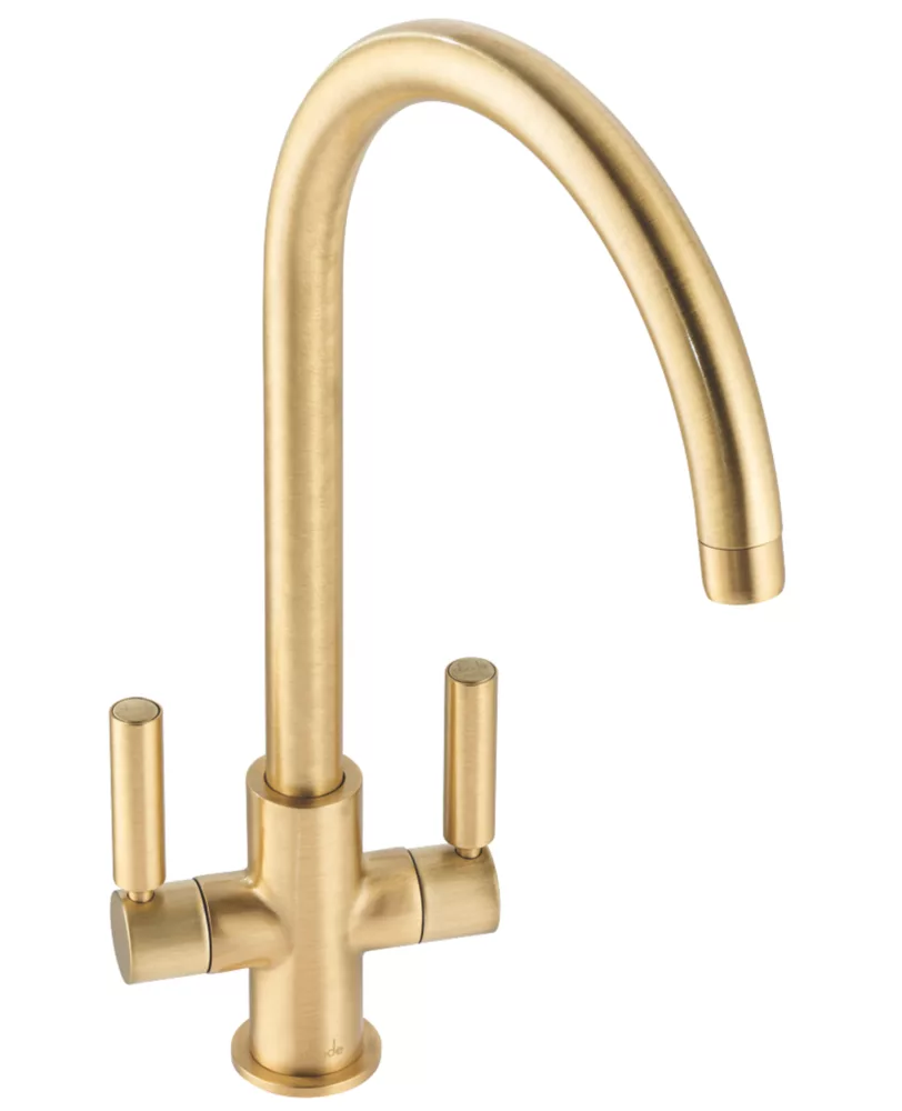 Abode Globe Swan Dual-Lever Mono Mixer Kitchen Tap Brushed Brass