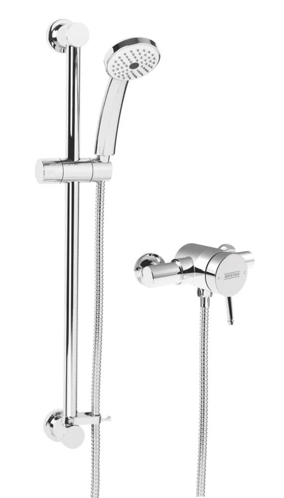Bristan Strato Rear-Fed Exposed Chrome Thermostatic Mini-Valve Mixer Shower With Adjustable Riser Kit