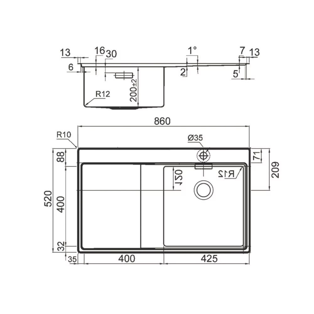 Clearwater Xeron 1 Bowl Stainless Steel Kitchen Sink With LH Single Drainer 860 X 520mm - Image 3