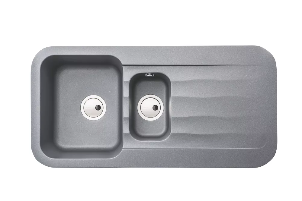 Abode Dune 1.5 Bowl Granite Composite Kitchen Sink Grey Metallic Reversible 1000 X 500mm - Image 2
