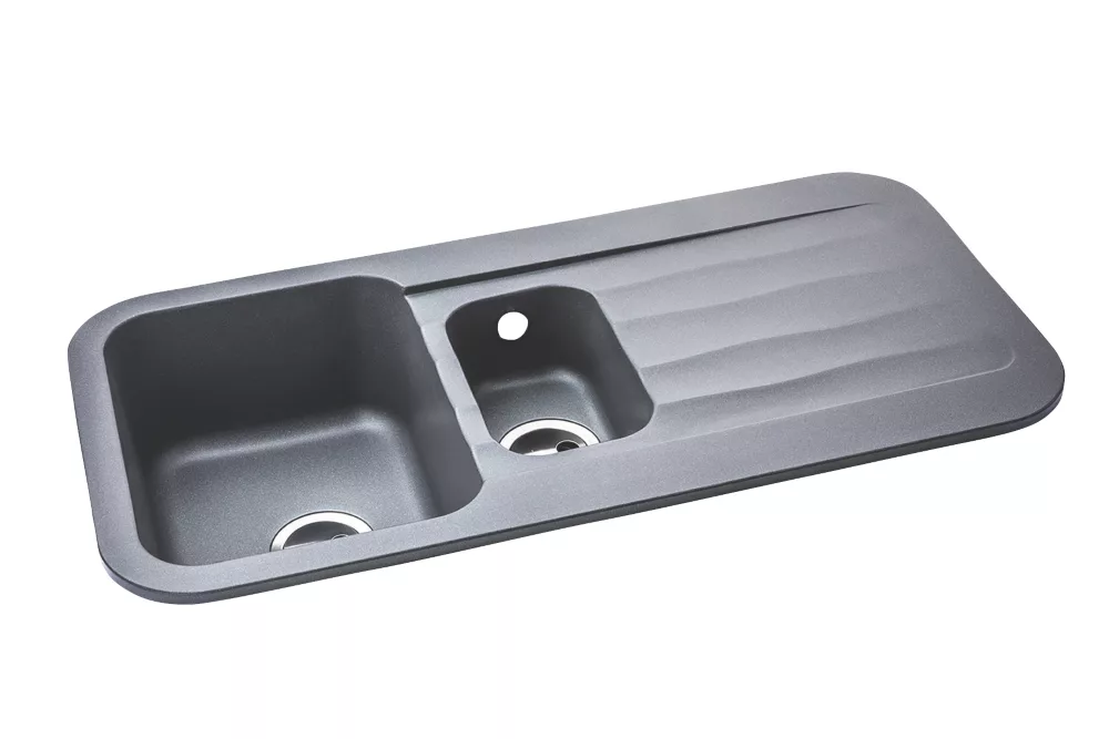 Abode Dune 1.5 Bowl Granite Composite Kitchen Sink Grey Metallic Reversible 1000 X 500mm