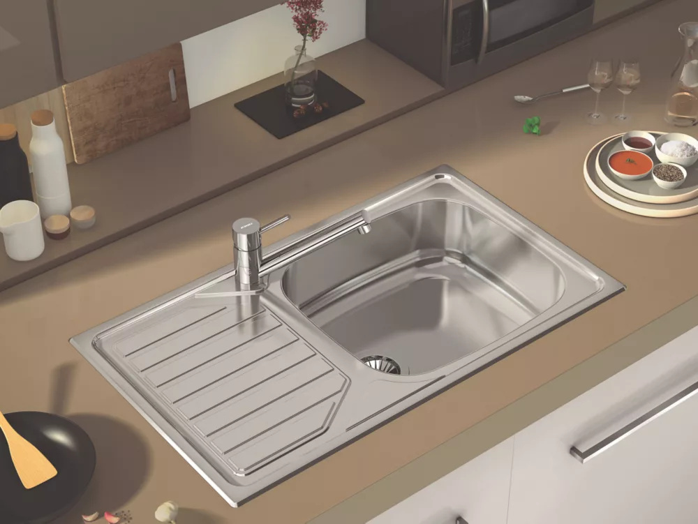 Clearwater OKIO 1 Bowl Stainless Steel Kitchen Sink & Drainer 860 X 500mm - Image 2