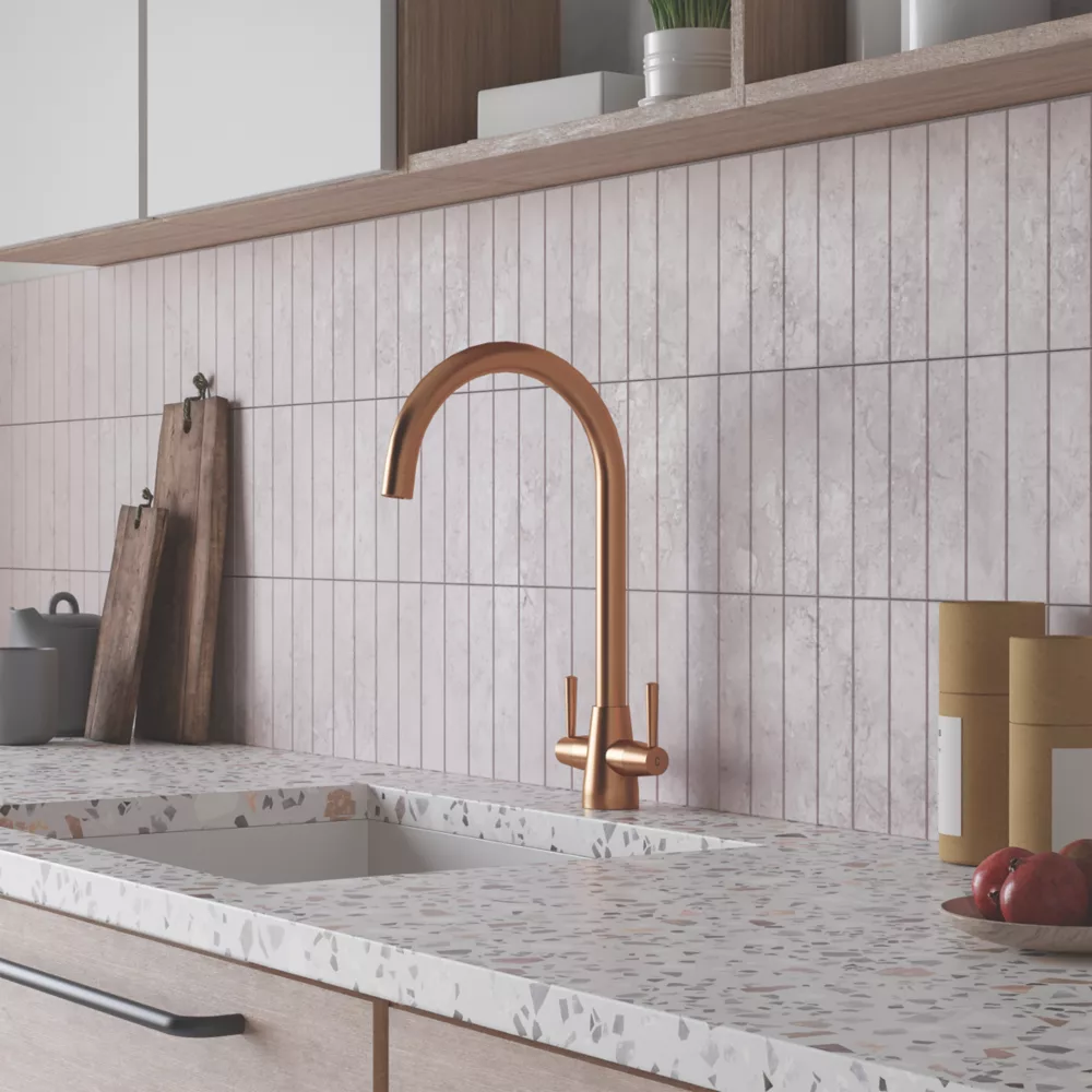 ETAL Wick Twin Lever Kitchen Mixer Tap Brushed Copper - Image 2