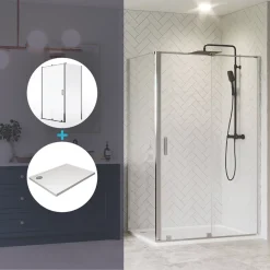 Aqualux Aquarius 6 Frameless Rectangular Shower Enclosure & Tray Reversible Left/Right Opening Chrome 1400 X 900 X 1900mm