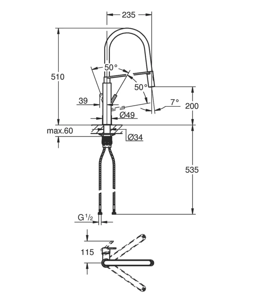 Grohe Feel Professional 31853000 Pull-Out Spray Mono Mixer Kitchen Tap Chrome - Image 6