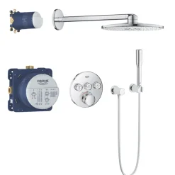 Grohe Grohtherm SmartControl 3 Button Round With Rainshower SmartActive 310 Rear-Fed Concealed Chrome Thermostatic Shower Set