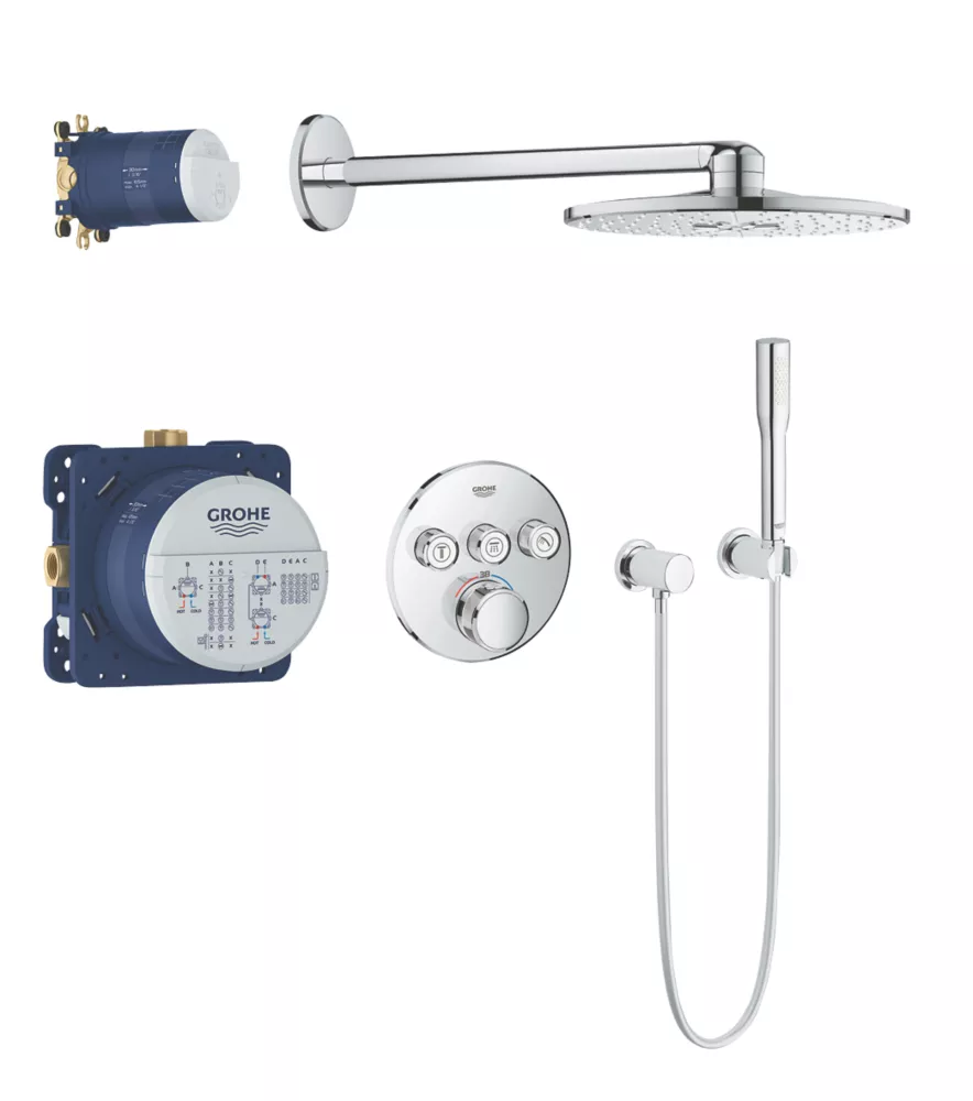 Grohe Grohtherm SmartControl 3 Button Round With Rainshower SmartActive 310 Rear-Fed Concealed Chrome Thermostatic Shower Set