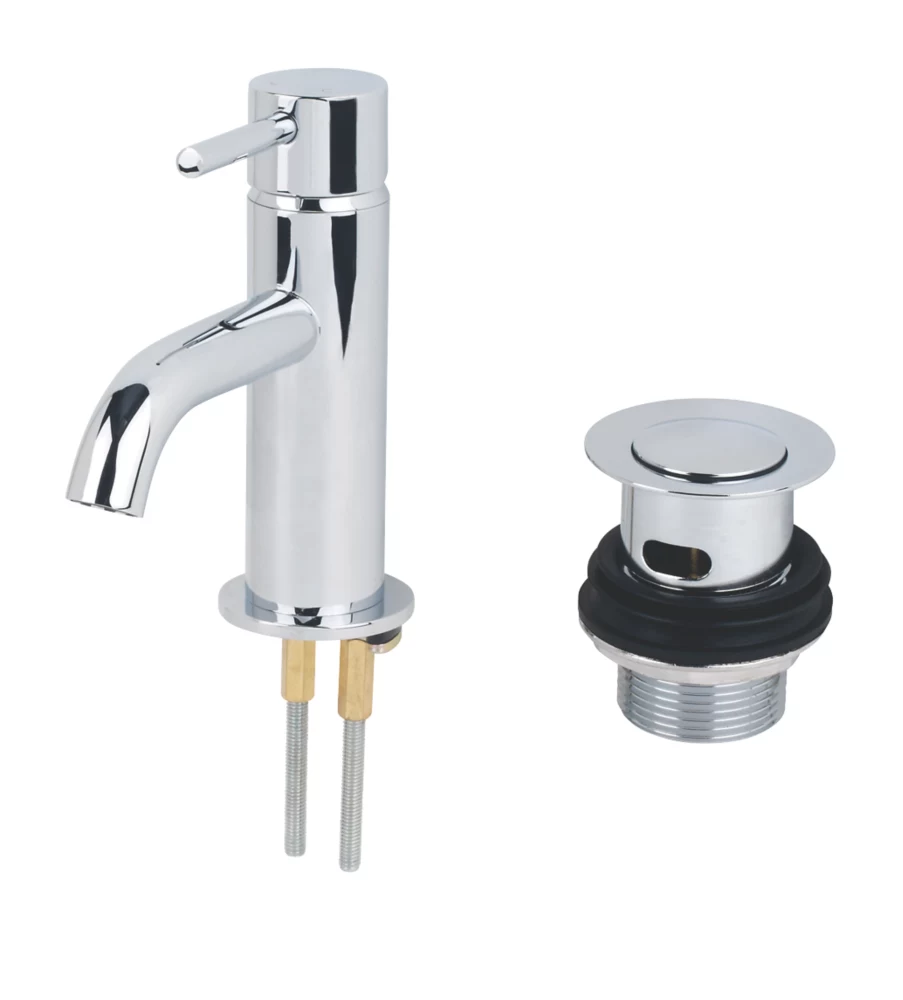Swirl Ola Basin Mini Mono Mixer Tap With Clicker Waste Chrome
