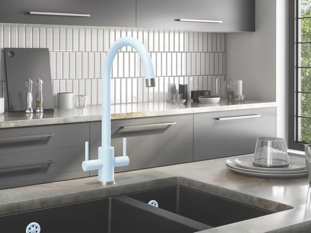 ETAL Sorrento Twin Lever Kitchen Mixer Tap Pastel Blue - Image 2