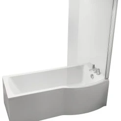 Ideal Standard Giovo Curve P-Shape Shower Bath Right-Hand Acrylic No Tap Holes 1700mm