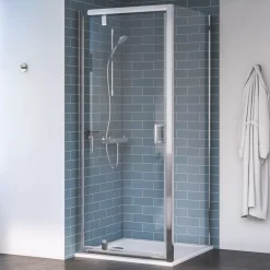 Aqualux Edge 8 Semi-Frameless Square Shower Enclosure Reversible Left/Right Opening Polished Silver 800 X 800 X 2000mm