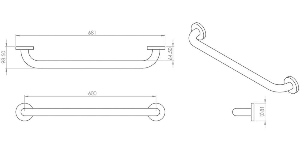Croydex Straight Doc M Grab Bar Chrome 600mm - Image 2