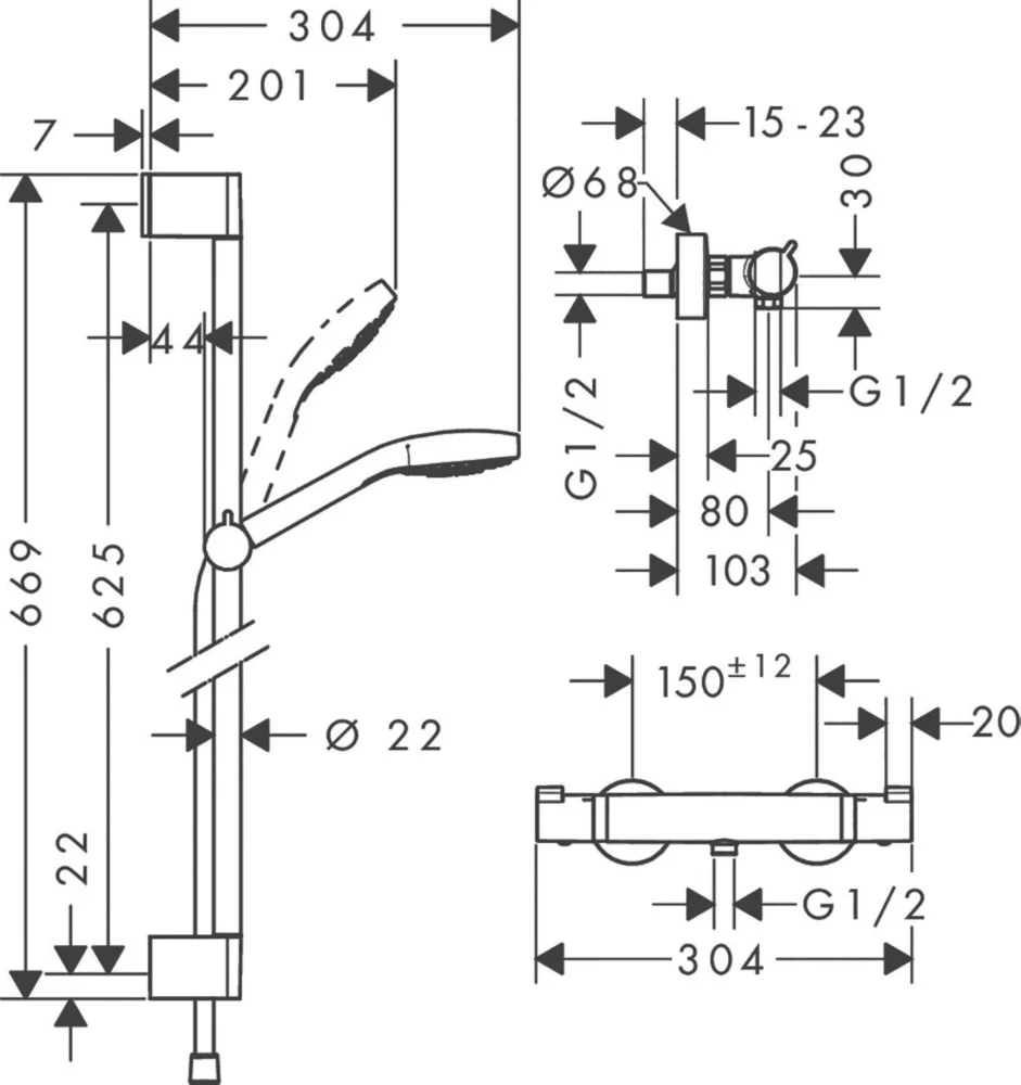 Hansgrohe Croma Select HP Rear-Fed Exposed White/Chrome Thermostatic Mixer Shower - Image 2