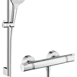 Hansgrohe Croma Select HP Rear-Fed Exposed White/Chrome Thermostatic Mixer Shower
