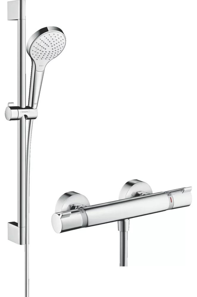Hansgrohe Croma Select HP Rear-Fed Exposed White/Chrome Thermostatic Mixer Shower