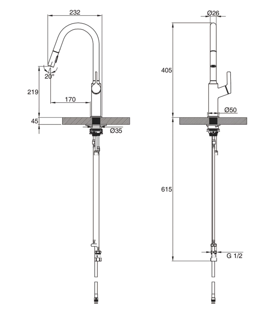 Clearwater Karuma KAR20BN Single Lever Tap With Twin Spray Pull-Out Brushed Nickel PVD - Image 6