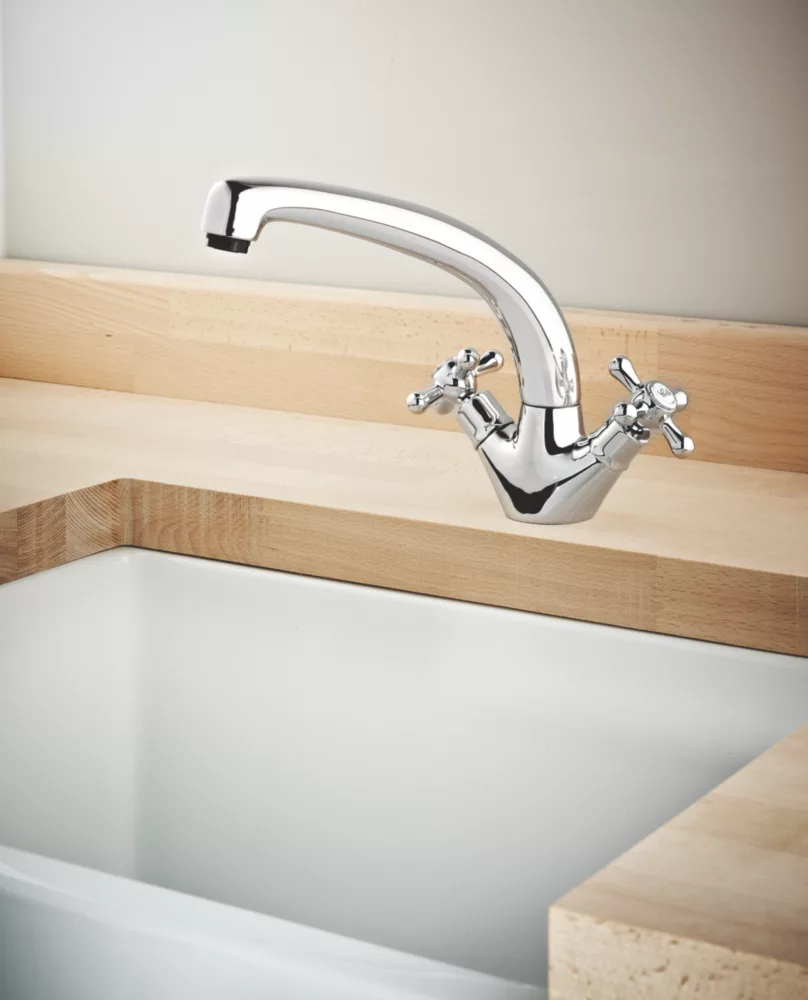 Swirl Traditional Sink-Mounted Mono Mixer Kitchen Tap Chrome - Image 2