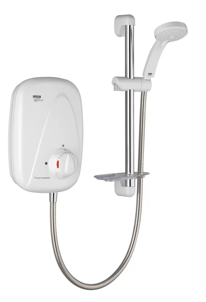 Mira Go Rear-Fed White / Chrome Thermostatic Power Shower