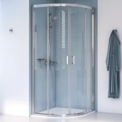 Aqualux Edge 8 Semi-Frameless Quadrant Shower Enclosure Reversible Left/Right Opening Polished Silver 800 X 800 X 2000mm