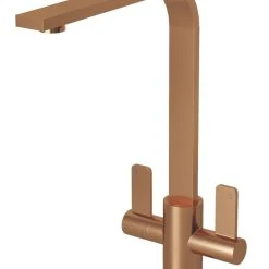 ETAL Stroud Twin Lever Kitchen Mixer Tap Brushed Copper