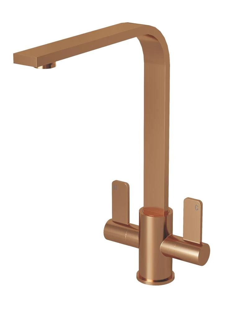 ETAL Stroud Twin Lever Kitchen Mixer Tap Brushed Copper