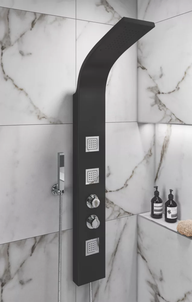 ETAL Luna Rear-Fed Matt Black Thermostatic Panel Shower - Image 2