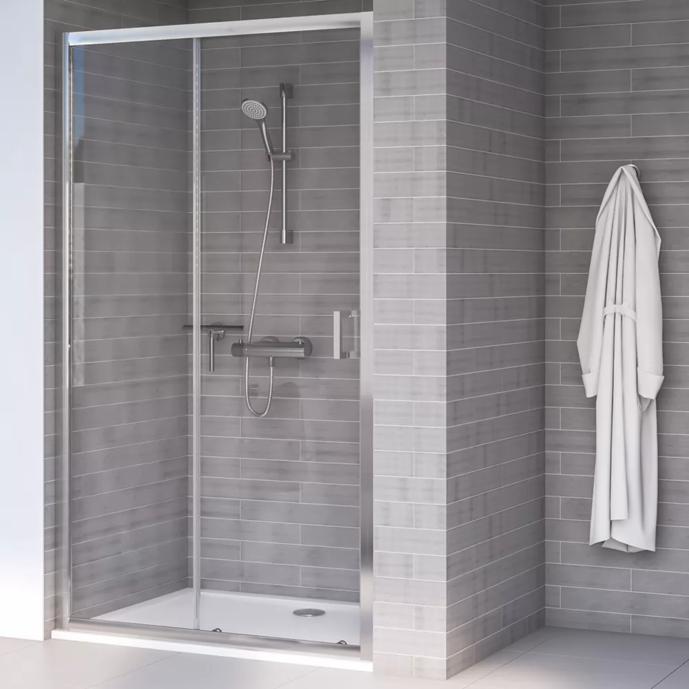 Aqualux Edge 8 Semi-Frameless Rectangular Sliding Shower Door Polished Silver 1000 X 2000mm