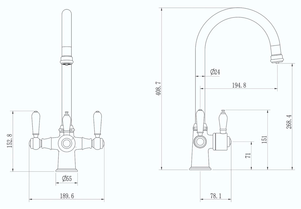 ETAL Traditional Cruciform 3-in-1 Hot Water Kitchen Tap Gun Metal - Image 4