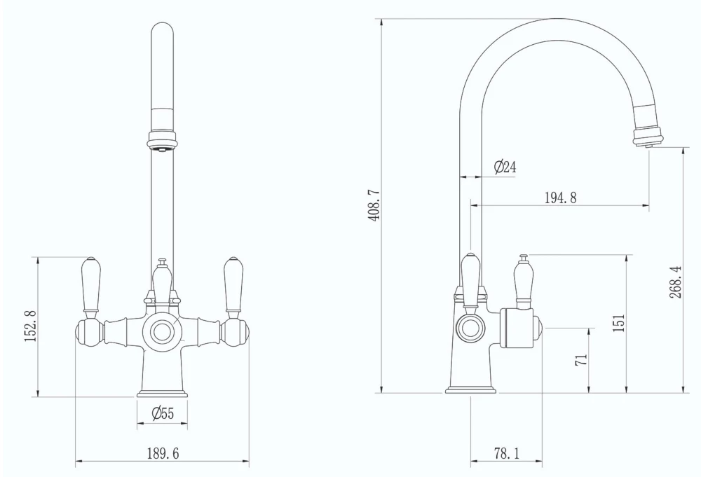 ETAL Traditional Cruciform 3-in-1 Hot Water Kitchen Tap Matt Black - Image 4