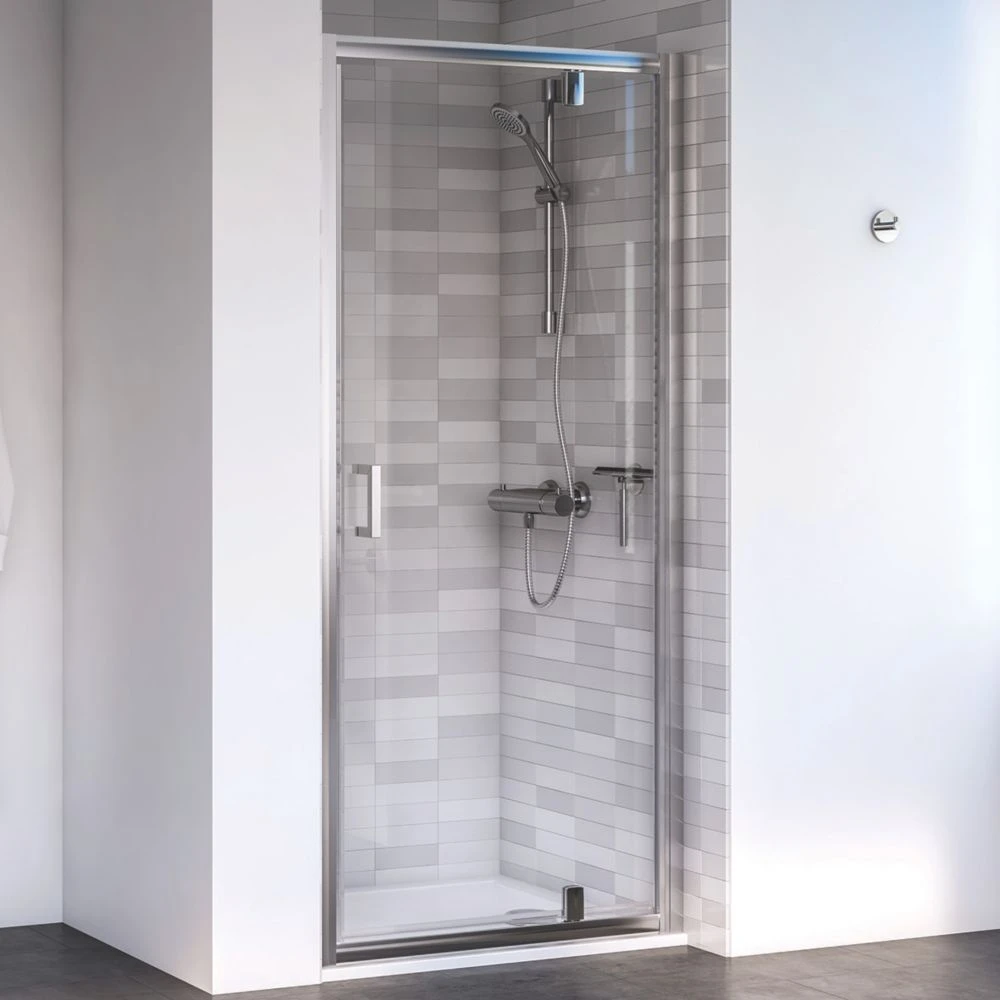 Aqualux Edge 6 Semi-Frameless Square Pivot Shower Door Polished Silver 900 X 1900mm