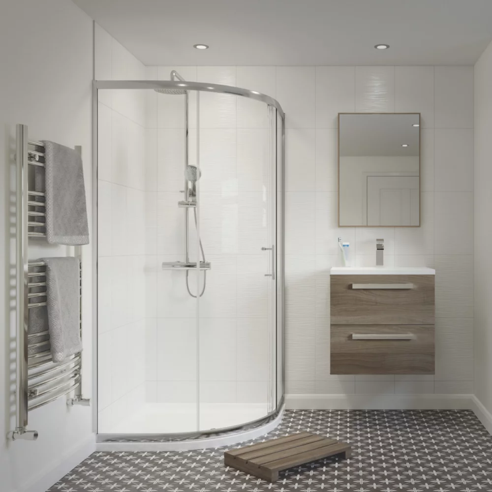 Essentials Framed Quadrant Shower Enclosure Reversible Left/Right Opening Polished Silver-Effect/Clear 900 X 900 X 1850mm