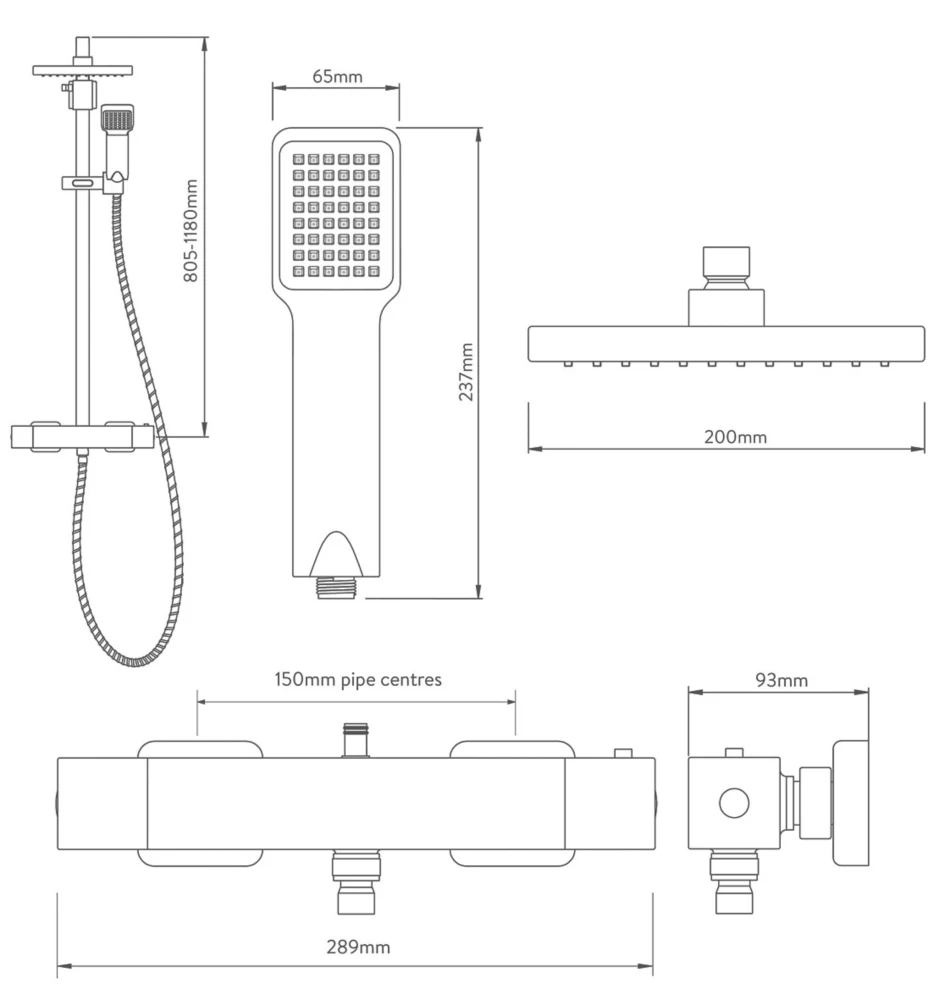 Aqualisa Sierra Rear-Fed Exposed Chrome Thermostatic Bar Diverter Mixer Shower - Image 6