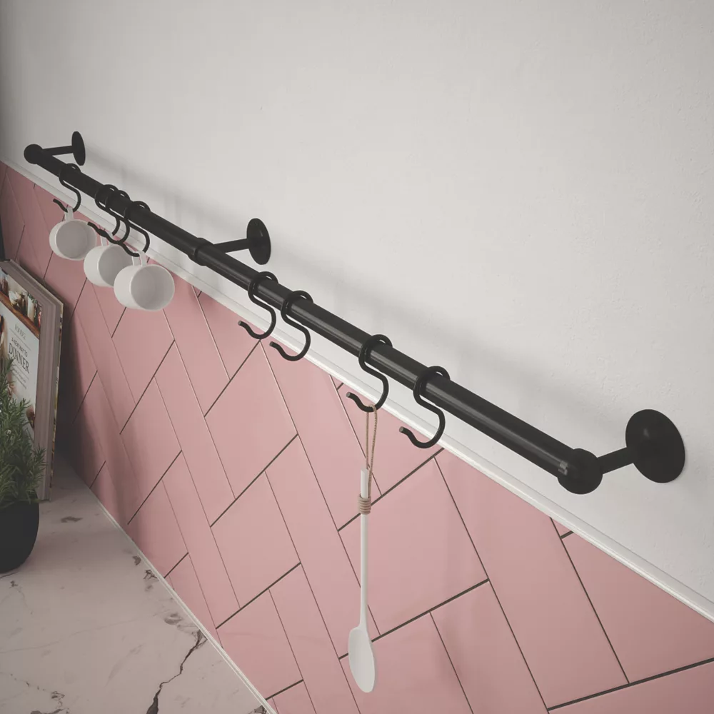 Rothley Utensil Rail 6-Hook Utensil Rail Kit Matt Black 1000mm 1 Rothley Utensil Rail 6-Hook Utensil Rail Kit Matt Black 1000mm